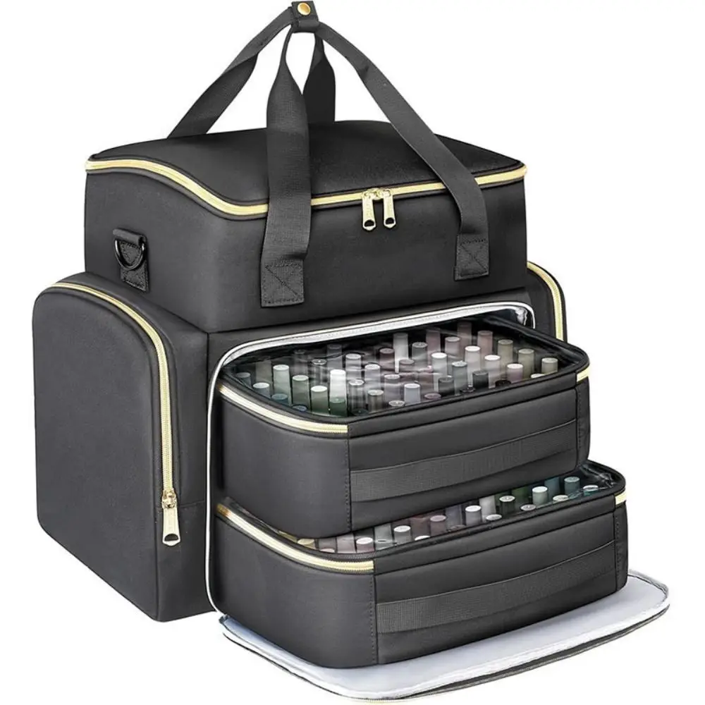 Large Capacity Nail Polish Organizer Bag with Shoulder Strap 96 Compartment Nail Care Kit Bag Handheld Makeup Bag