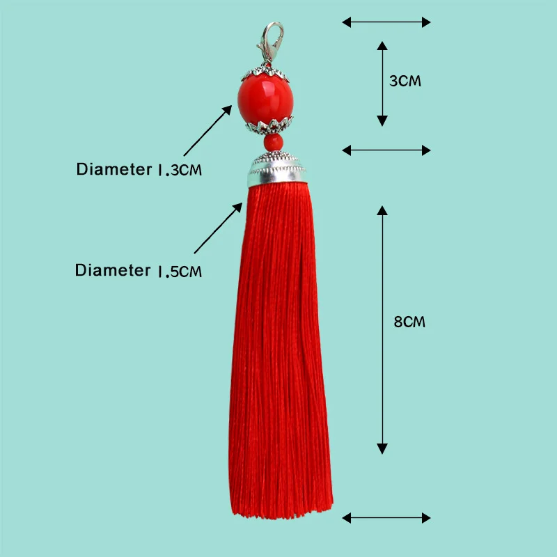 1/2/3Pcs 8cm Silky Lobster Clasp Tassel Key Chain Beads Charms Silk Tassel Pendant for DIY Crafts Jewelry Making Accessories