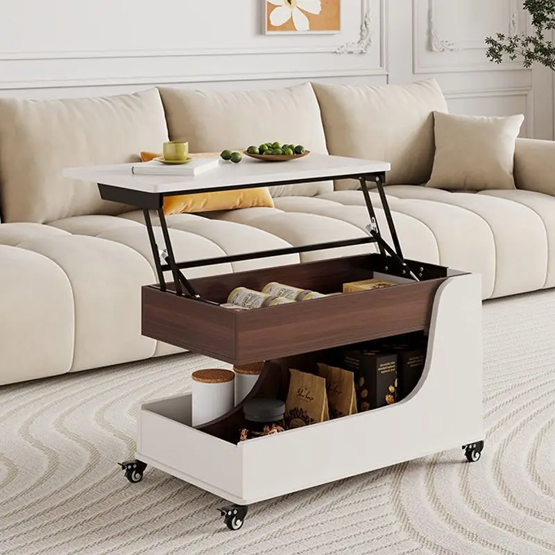 Elevating coffee table, living room sofa with wheels, mobile small-sized apartment