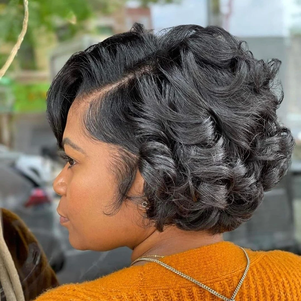 

Парик из натуральных волос Bouncy Curl 4x4 с кружевной застежкой, с боковой разделкой, предварительно выщипанный, с эффектом Body Wave, 4x4 Lace Wigs HairUGo