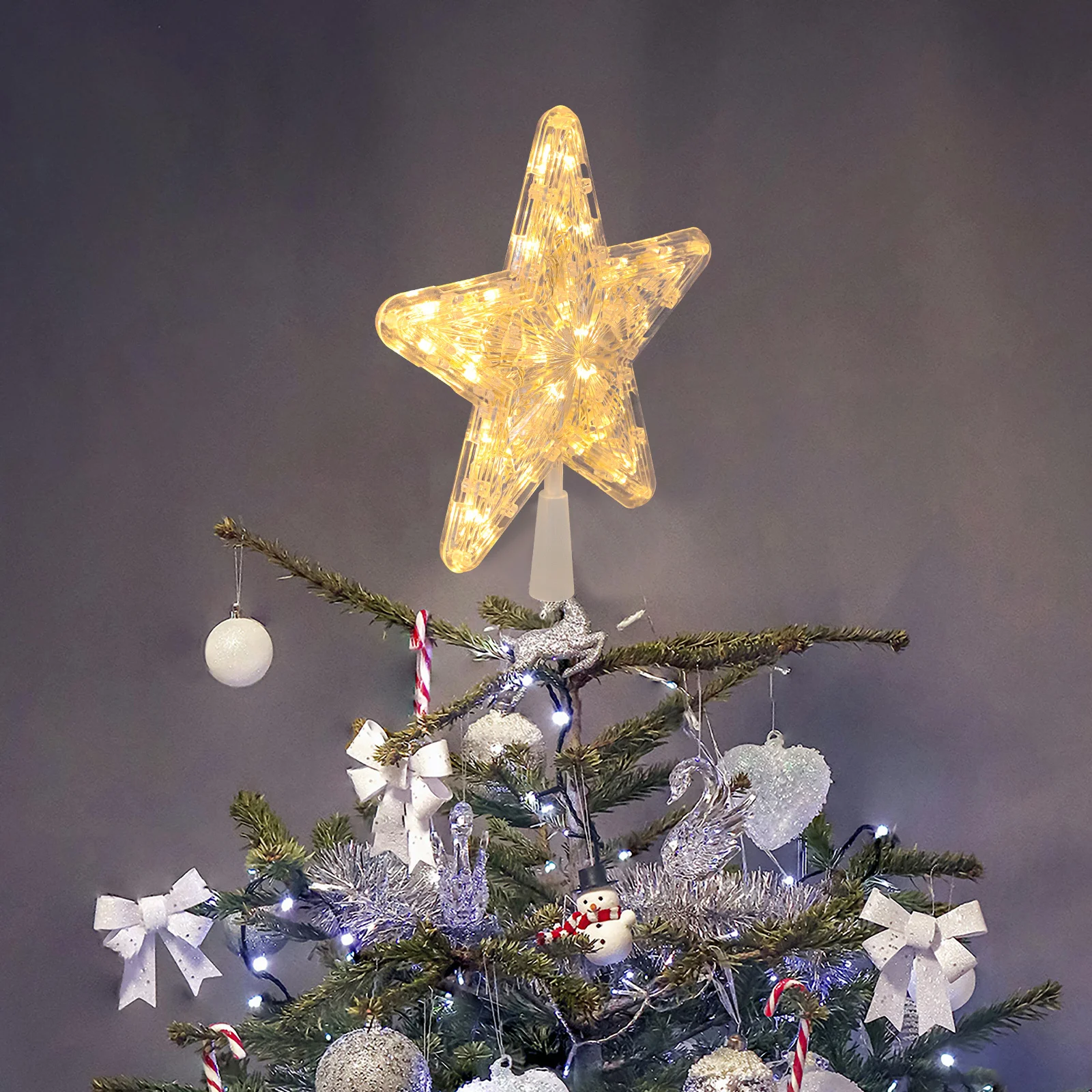 

Large Five-Pointed Star Christmas Tree Topper Operated LED Lighted Flashing Star for Xmas Tree Top Window Display