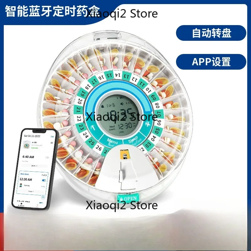 Bluetooth Smart Electronic P-ill Box with 28 Compartments, Automatic Rotary Timer Alarm, and Medicine Organizer