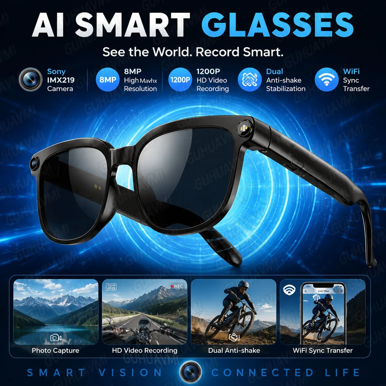 

2026 New Wireless Smart Glasses 1080P Camera 8MP Photo Video WiFi Transfer AI Voice Assistant Translation Open Ear Audio Daily