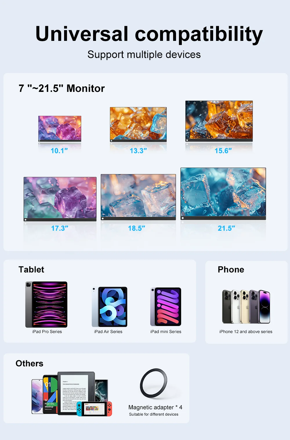 Unew Premium 360 ° Drehbarer magnetischer Ständer aus schwarzem Metall für tragbare Monitore, iPad, iPhone, Tablets von 7-21,5 Zoll, stabil, 3 kg belastbar. – Detail 4