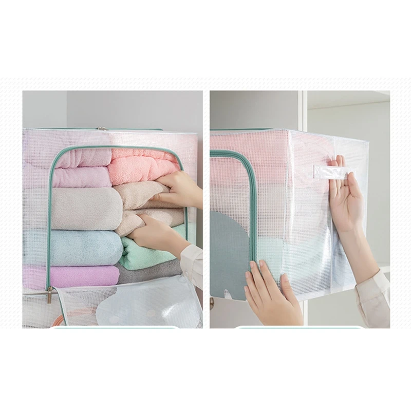 1 pieza 66L caja de almacenamiento de ropa PVC marco de Metal transparente clasificación contenedor de equipaje A