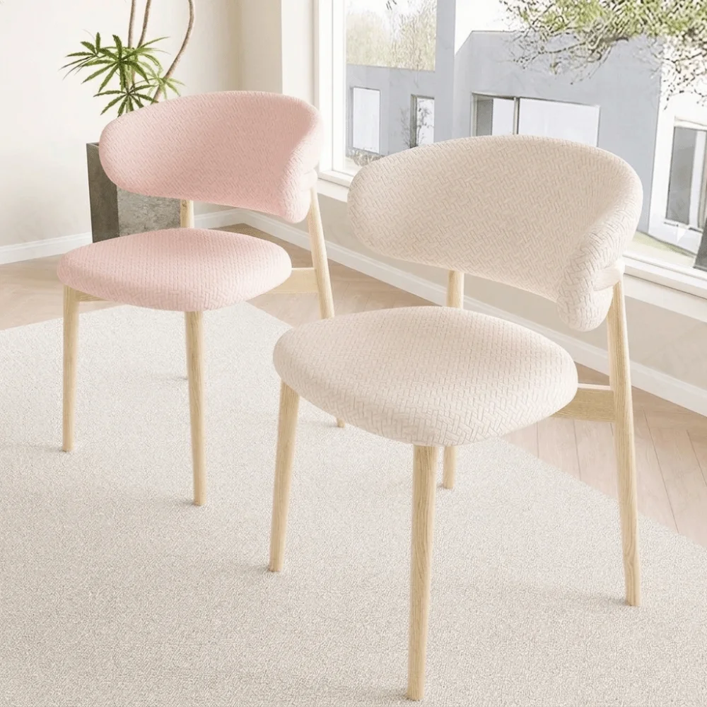 Elastic Dining Chair Cover Dustproof Full-Coverage C-Shaped Backrest Chair Cover Solid Color Jacquard Curved Back Chairs Cover