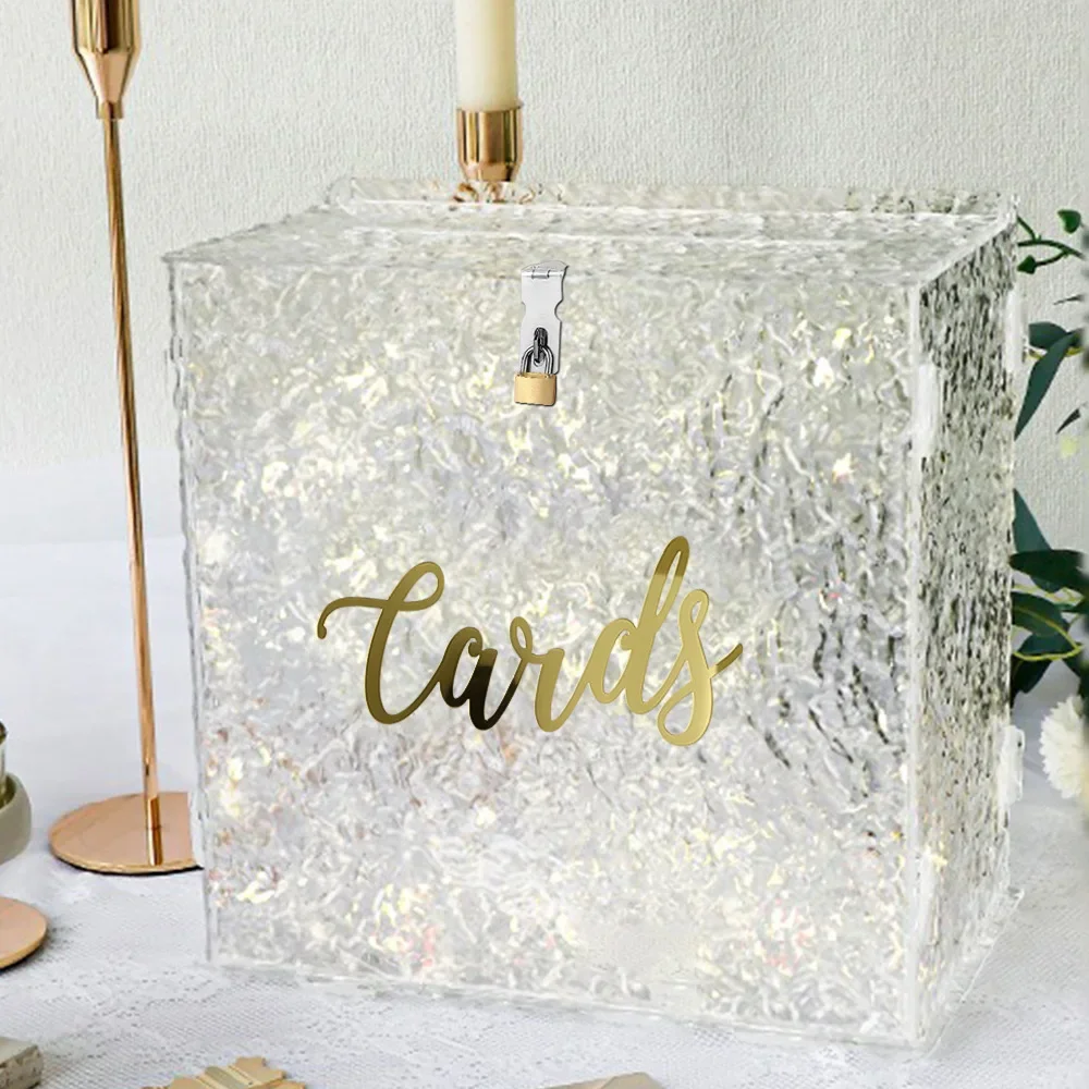 

Lockable Acrylic Wedding Card Box with Light Strings for Birthday Card Storing Gift Cards Envelope Wedding Party Supplies