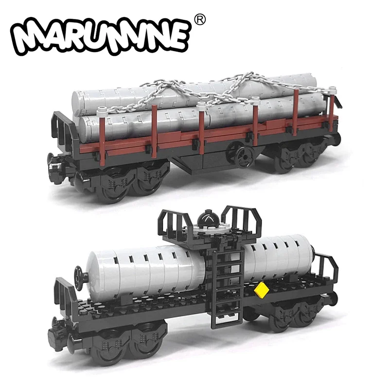 Marumine Bricks Train Carriage Fuel Tanker Transport Truck MOC Building Blocks Set Construction City Rail Traffic Model Kit