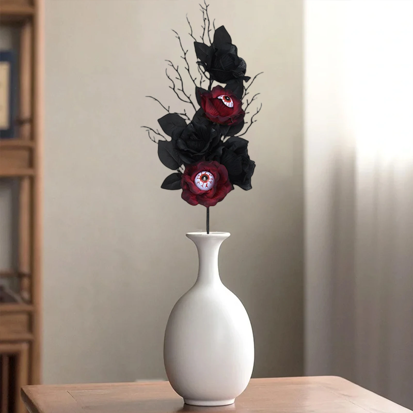 할로윈 꽃병용 줄기, 장미 눈알이 있는 인공 죽은 나뭇가지, 파티 센터피스용 조화 꽃꽂이