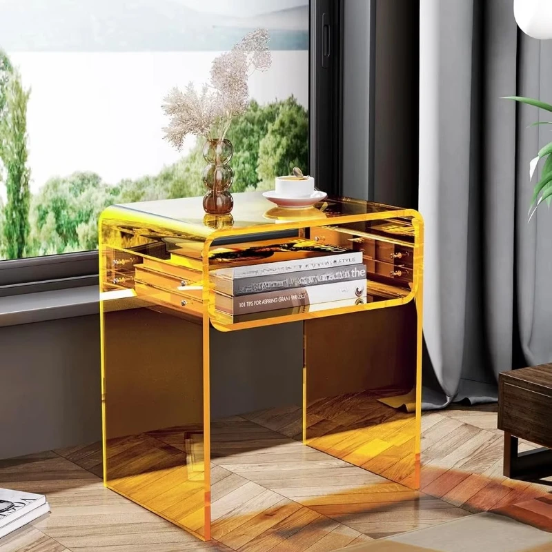 American acrylic square corner table Modern simple bedside table Movable living room rack Locker