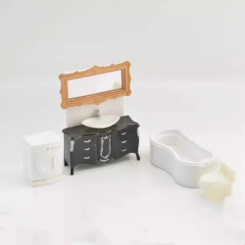 

1:25 Scale Dollhouse Bathroom Set Miniature Bathtub Sink Toilet Shower Washing Machine Dressing Table for Doll House