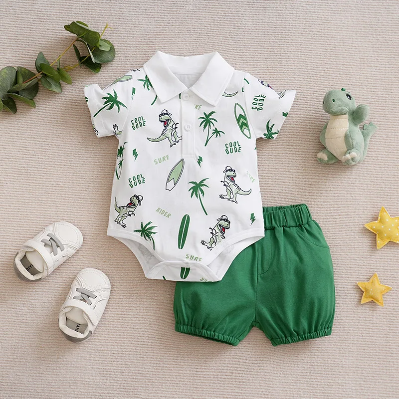 Newborn Baby boys Clothes Set Fashion Summer Toddler Outfit dinosaur print pants All cotton short sleeve Newborn Infant Clothing