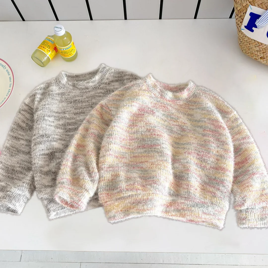 Autumn Winter Warm Knit Kids Sweater Rainbow Colors Thicken Soft Loose Children Tops for Boys Girls Korean Style Kids Clothes