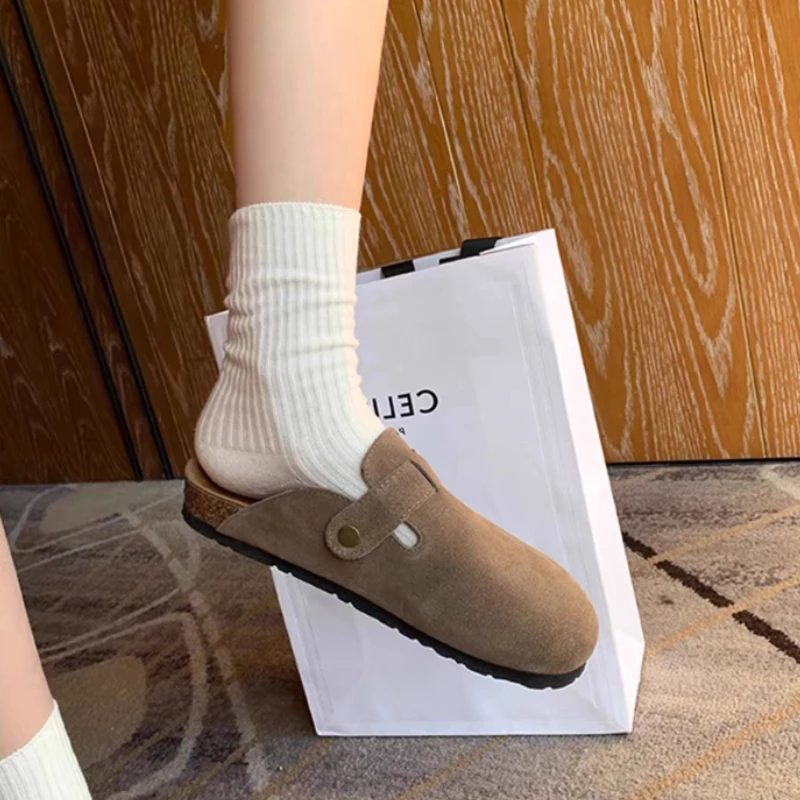 Women Faux Suede Flat Birken Slippers Autumn Woman Vintage Close Toe Mules Shoes Female Soft Sole Cork Slides Outdoor Slippers image 2