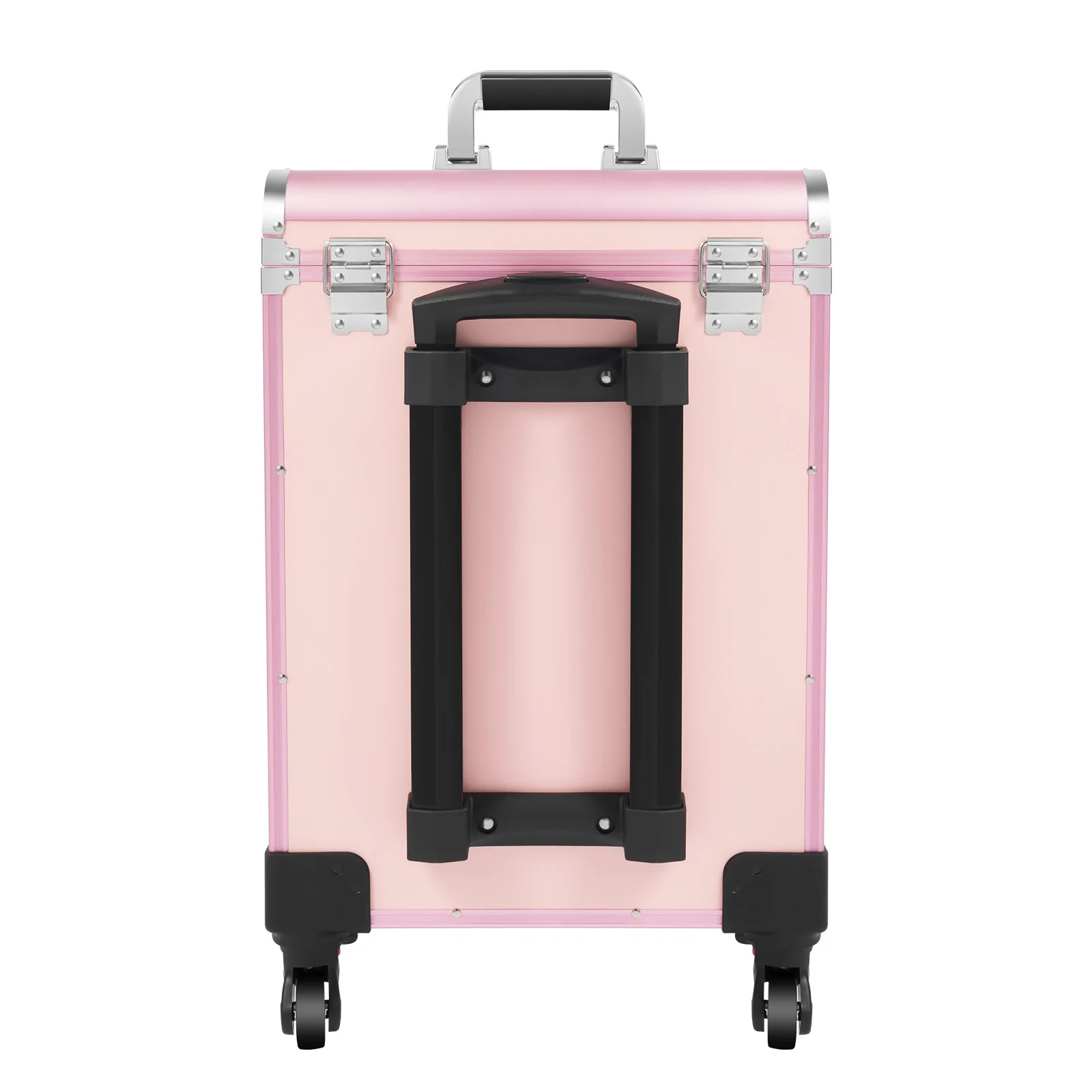 Bymaocar 40 Grids Makeup Train Case Pink Rolling Cosmetic Case 2 Large Drawers Detachable Storage Bag 3 Level Telescopic Handle Lightweight 14.8lbs Silent Universal Wheels for Nail Tattoo Beauty Salon view 7