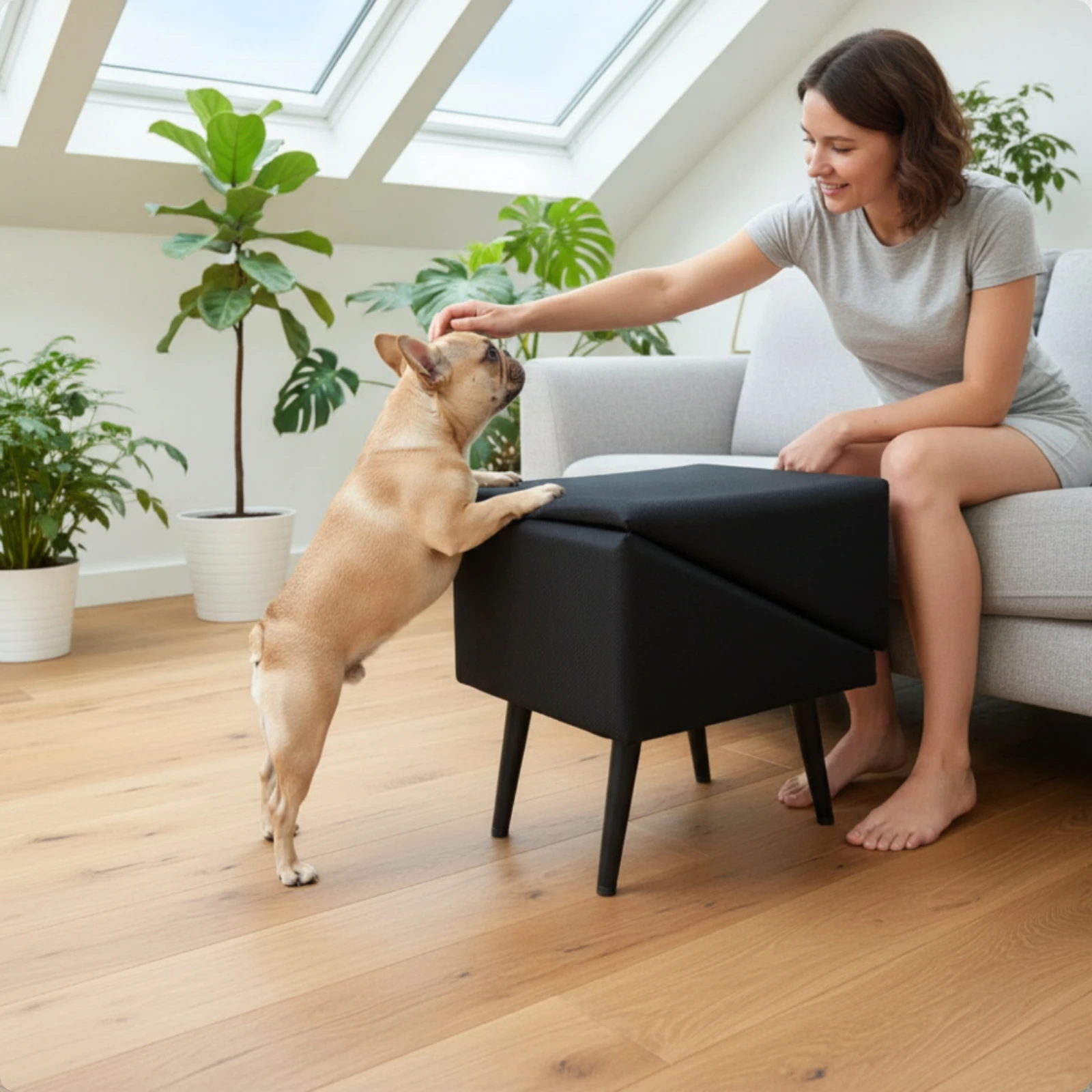 Dog Stair Ramp Combo 2-in-1 Foldable Dog Ramp Wooden Pet Step Stool Non-Slip Modern Design for Small Dogs