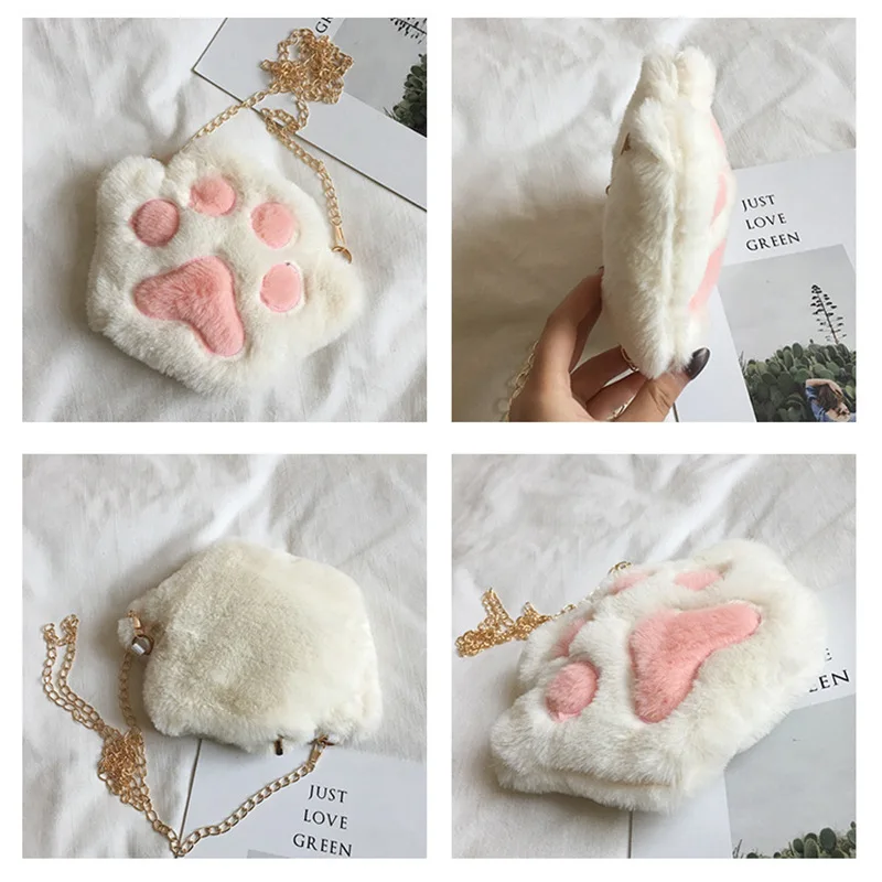 Cute Bear Paw Girls Chain torba na ramię na zamek piękne dziecięce miękkie pluszowa portmonetka Baby Boys akcesoria małe torby typu Crossbody