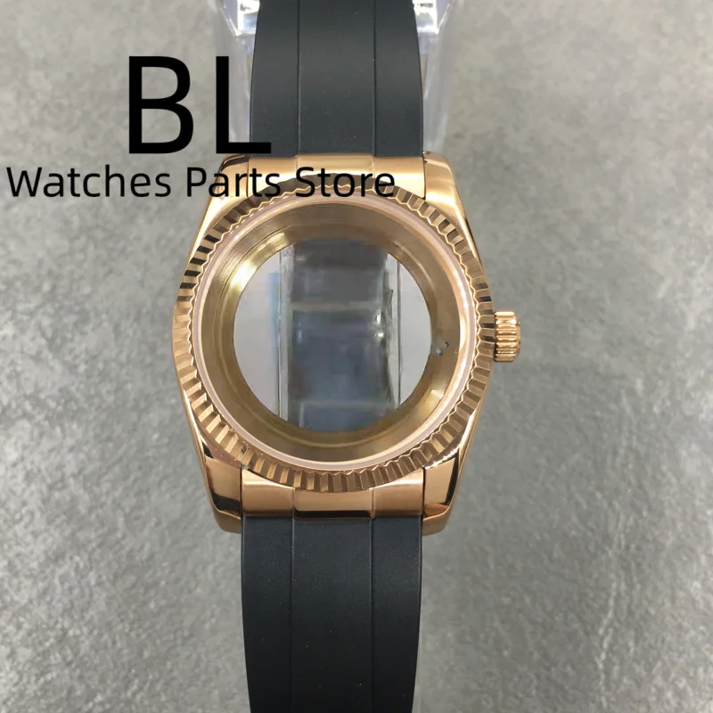 36mm 39mm Fluted Watch Case Rubber Strap With Metal Connectors Sapphire Glass Suitable For NH34 NH35 NH36 NH70NH72ETA 2824PT5000