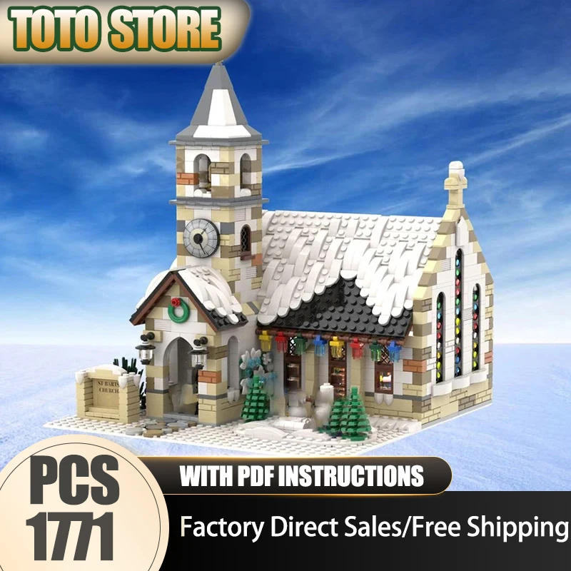 

Moc Building Bricks Winter Village Old Stone Church Model Technology Gift Construstion CIty Street View DIY Assembly Holiday Toy