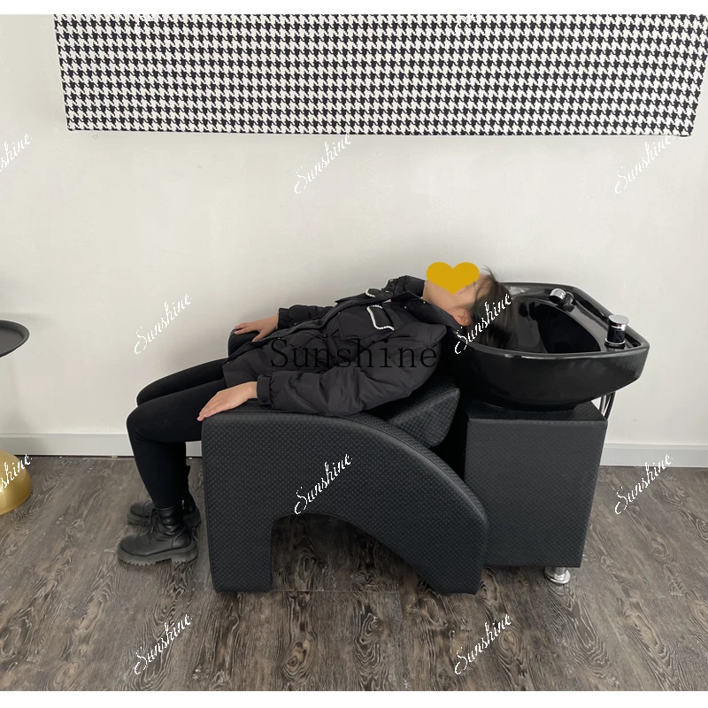 Seated semi-reclining shampoo bed, short ceramic basin, small hair bed, barber shop special TF