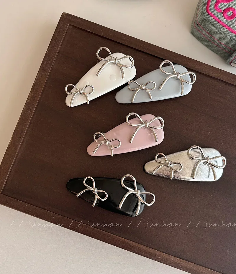 PU Leather Bow Girl Hairpins BB Side Clip Korean Style Cute Sweet Cream Hairpins Document Bangs Break Hairpins Accessories