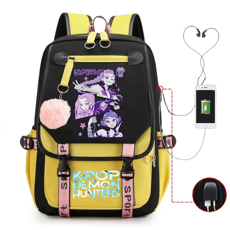 Plecak Kpop Demon Hunters Huntrix Damski Męski Modny Plecak Podróżny Młodzieżowy Ładowanie USB Outdoor Torba Szkolna Uczniowski Boobbag