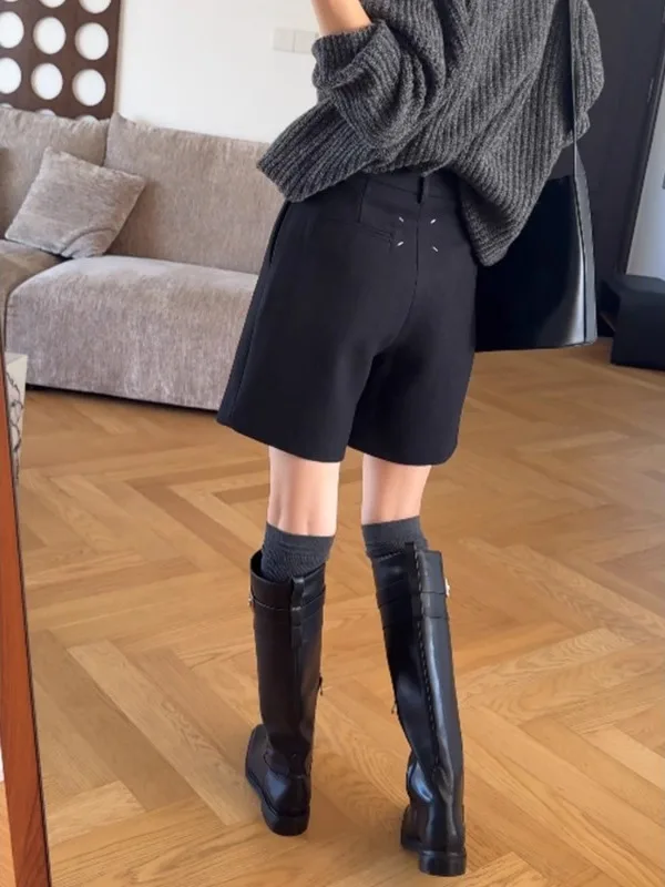 

plus Size Women's Korean Sle Woolen Wide Leg Pants Winter Slimming ort Woolen Skirt High Waist Straight Cut Commute Sle