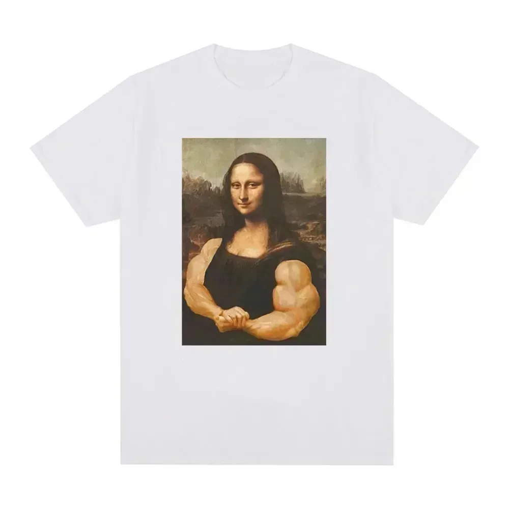 Funny Mona Lisa Fitness T-shirt Muscles Gym Casual Graphic Short Sleeve T-shirts Unisex Fashion Harajuku Kawaii Y2K Clothing