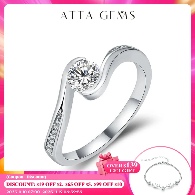 

ATTAGEMS Solitaire Male Ring 5.0mm Round Diamond Moissanite Antique 925 Sterling Silver Ring For Woemen Wedding Fine Jewelry
