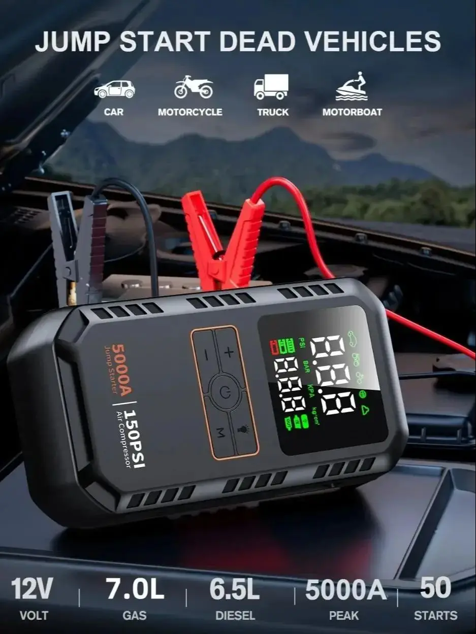 AliExpress PAIVIROKU 5000A Car Jump Starter with Air Compressor 150PSI Tire Inflator, Portable Battery Booster for Cars, Bike & Motorcycle