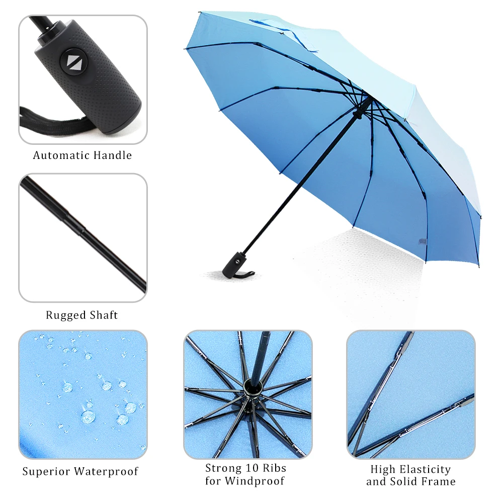 ZOMAKE Travel Umbrella Compact -10Ribs Portable Collapsible Umbrellas for Rain Windproof Automatic Small Folding Travel Umbrella