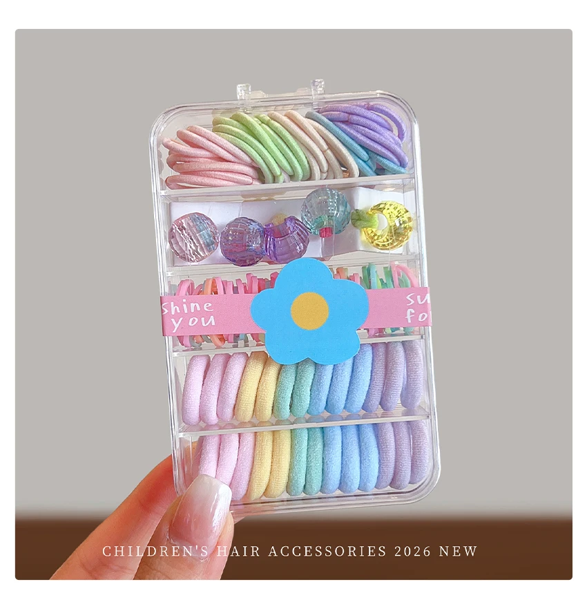 100 Stück/Box 2026 Neue Bonbonfarbene Koreanische Haaraccessoires für Kinder Hochelastische Schonende Haargummis Haarklammern für Mädchen Kleinkind Geschenk – Detail 9