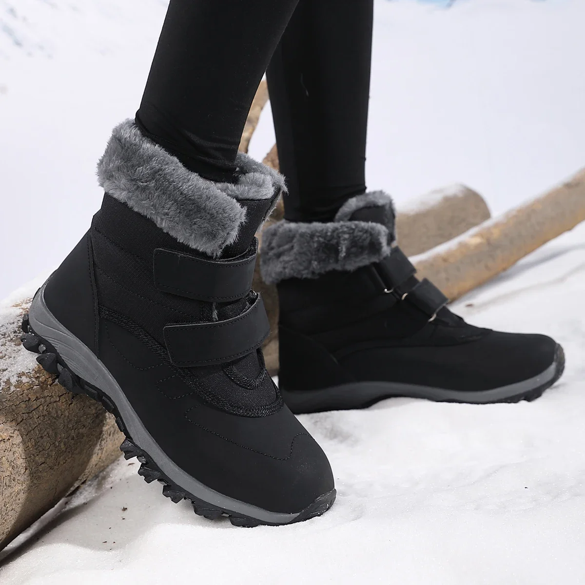 Platform Snow Shoes Boots Plush Keep Warm Men Boots Winter Ankle Boots Comfortable Walking Shoes Outdoor Hiking Boots for Women