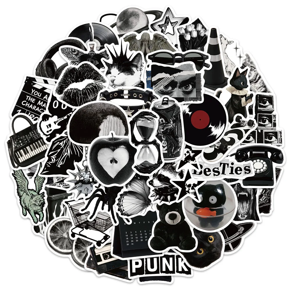 50PCS Creative Black Theme Rock Style Fun Stickers Material Phone Case Computer Bag Water Cup Stickers