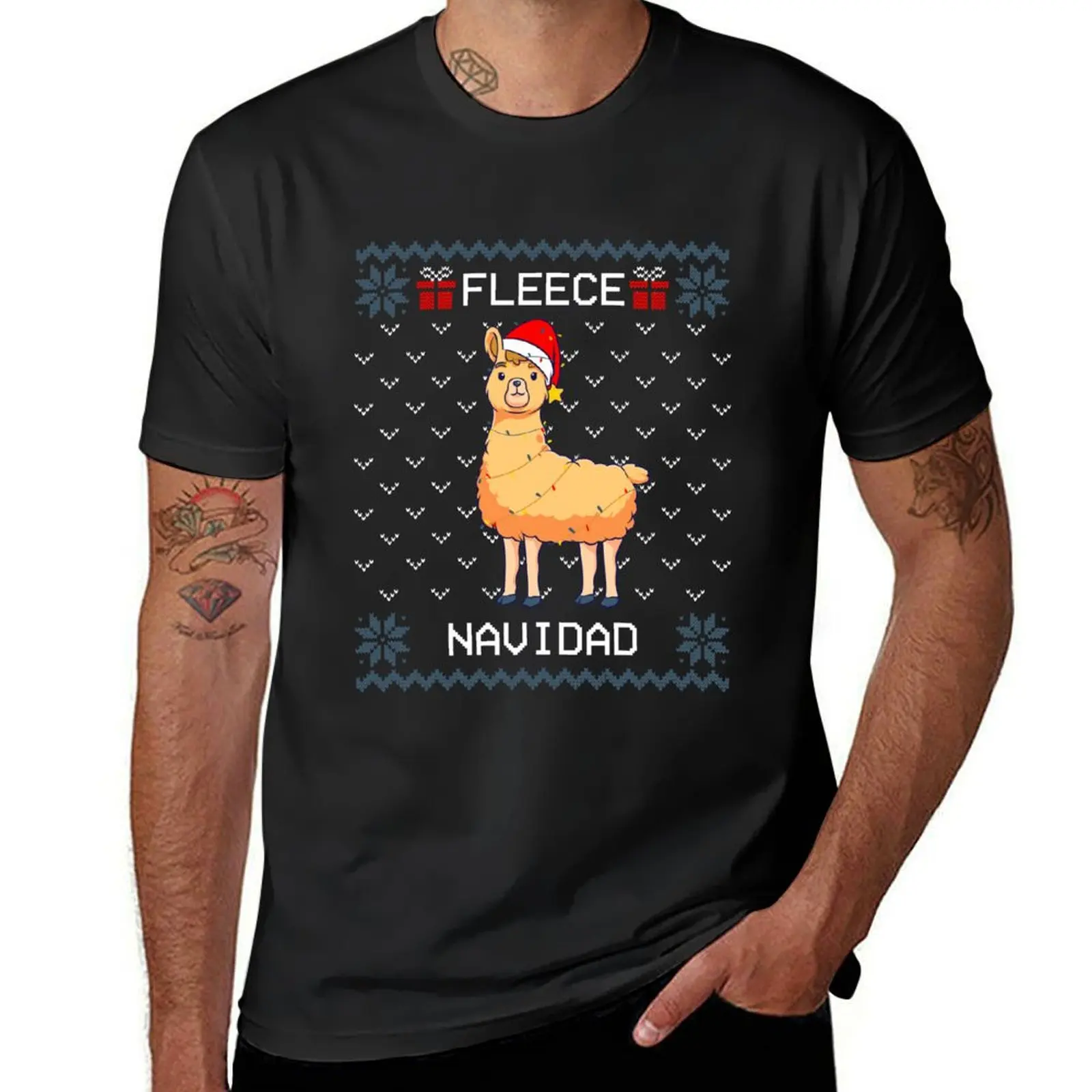 Fleece Navidad Feliz Llama Ugly Christmas Sweater Alpaca T-Shirt for a boy plain oversized t shirt men