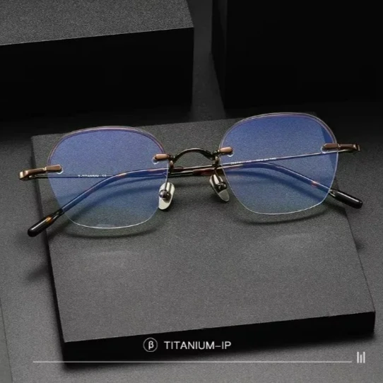 Classic Invisible Half-rimmed Glasses Round  Optics Eyewear Thin Prescription Eyeglasses Irregularity Frame Sunglasses Unisex