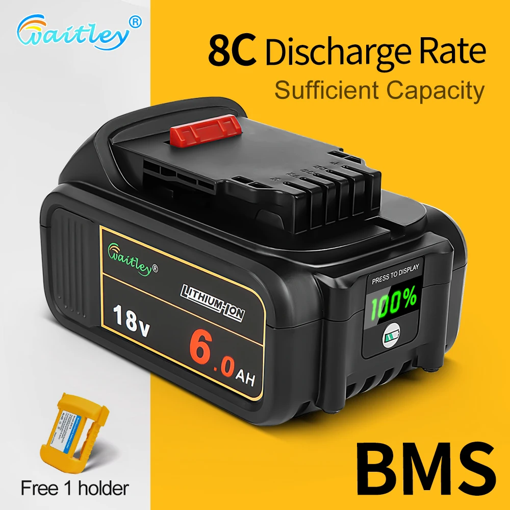 Waitley Battery For Dewalt 18V / 20V Power Tools / Li-ion Rechargeable Pack 6Ah / Cordless Tool Acce