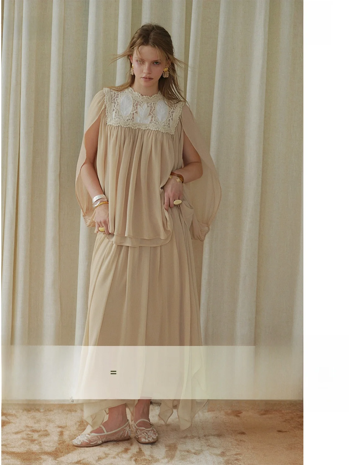 

AZHU Lightweight Romantic Embroidered Chiffon irt And Skirt Set with Flutter Sves And Layered Hemline for Women