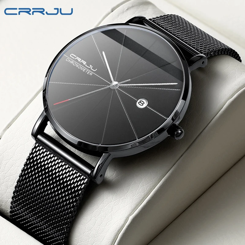 CRRJU Orologio da uomo Orologio da polso in acciaio a maglia ultra sottile con data Sport impermeabile Relogio Masculino