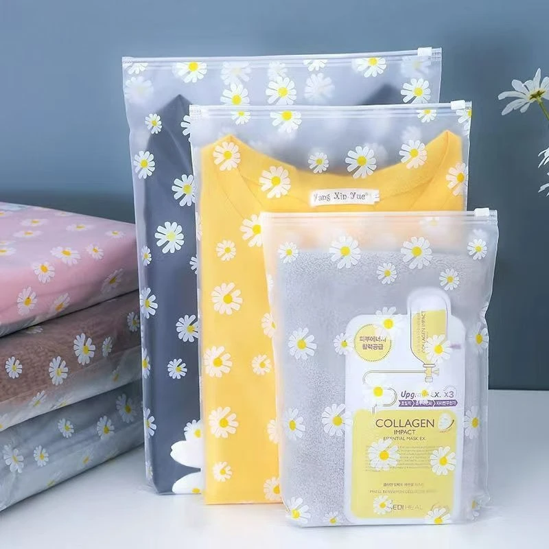 1/20Pcs Waterproof Daisy Travel Cosmetic Bag Transparent Reusable Zipper Clothes Shoes Storage Bags Luggage Organizer Pouch