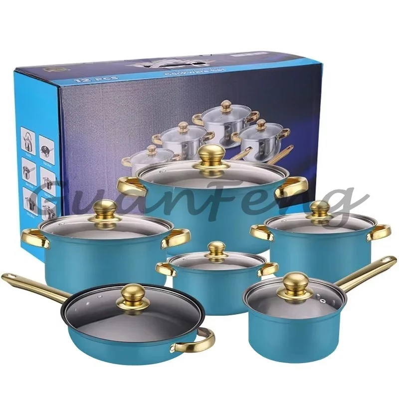 Non-Stick Stainless Steel Cookware Set 12 Pieces, Rustproof Kitchen Cooking Pots and Frying Pans for Home Kitchen