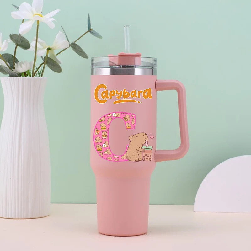Capibara Thermos tasse filles Anime Capybara hiver bouteille d'eau avec paille enfants école en plein air Hydros flacons femmes tasse à café cadeau