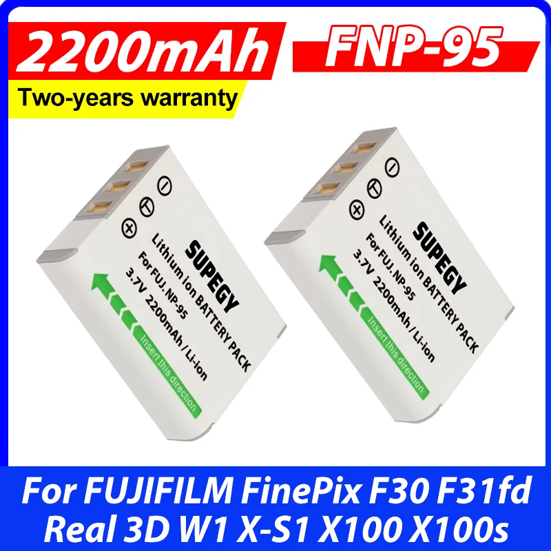 2pcs Battery NP-95 NP 95 Rechargeable Camera Battery For FUJIFILM FinePix F30 F31fd Real 3D W1 X-S1 X100 X100s