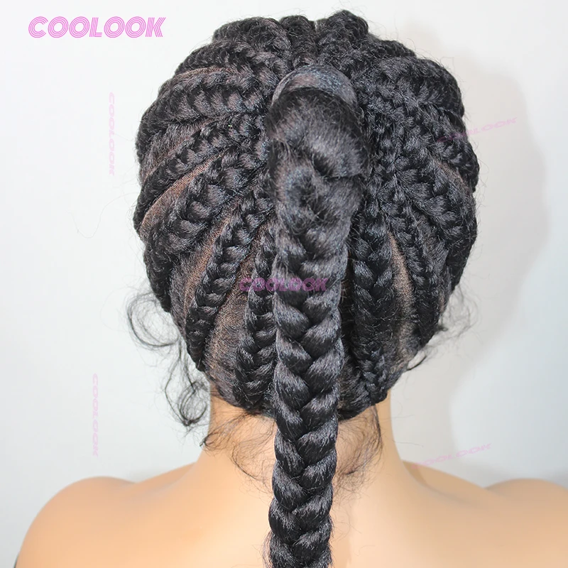 30 "Alta Coda di Cavallo Treccine Trecce Parrucche Dei Capelli Parrucche Intrecciate Sintetiche Per Le Donne Nere Box Treccia Parrucca Anteriore Del Merletto Pieno Parrucca Intrecciata