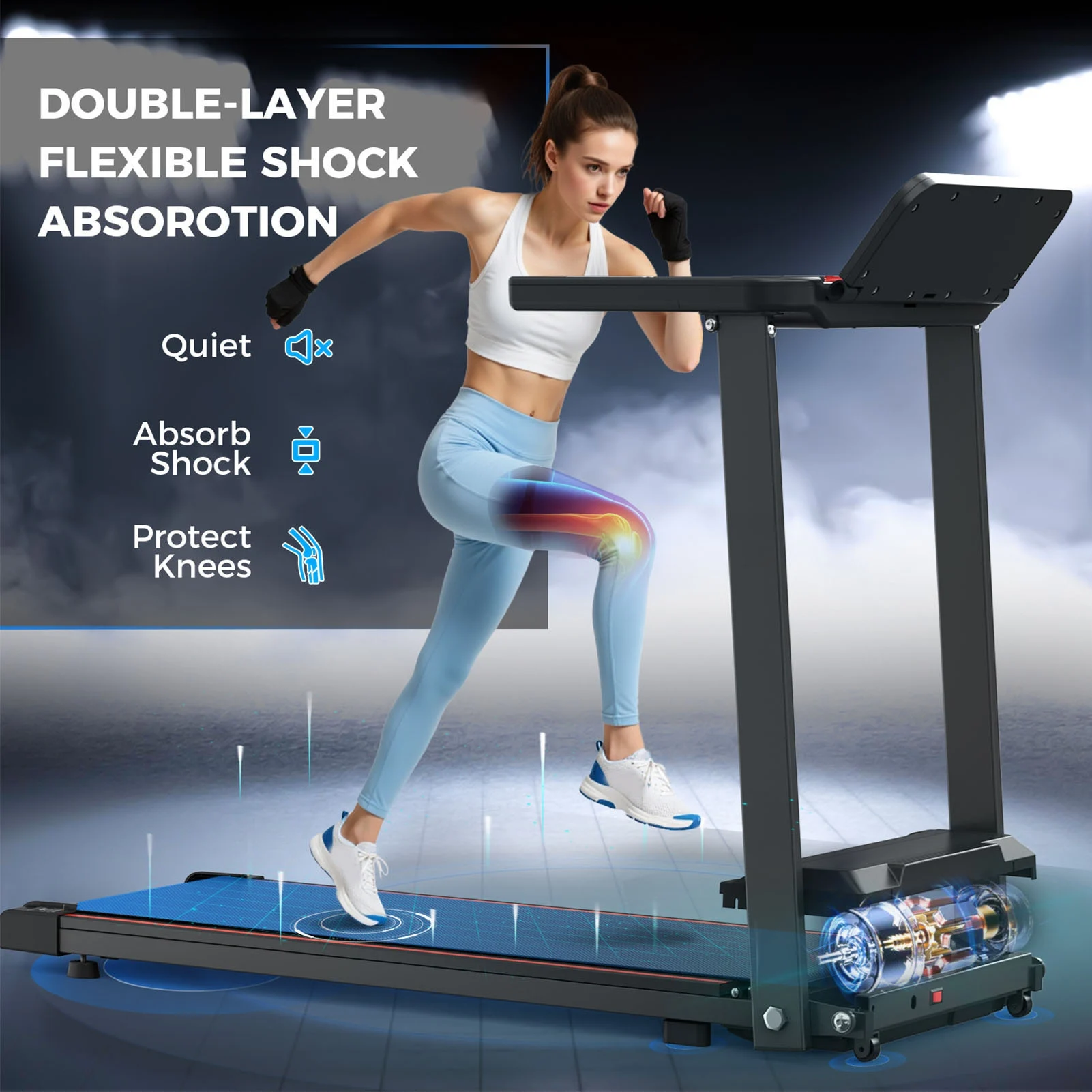 مشاية قابلة للطي مع مقبض شاشة الكريستال السائل مشاية كهربائية صغيرة للمنزل غرفة نوم غرفة المعيشة 2.5 حصان 300 رطل تحميل السعة #1