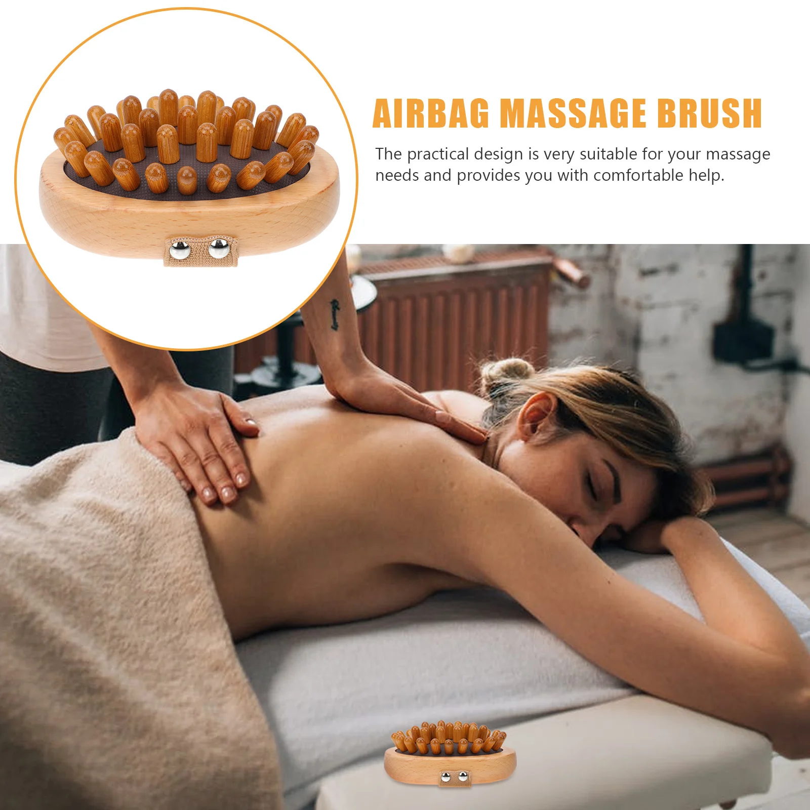

1pc Handheld Massage Airbag Brush Acupoint Massager For Body Relaxation Smooth Wooden Massaging Tool Home Use Spa Relief