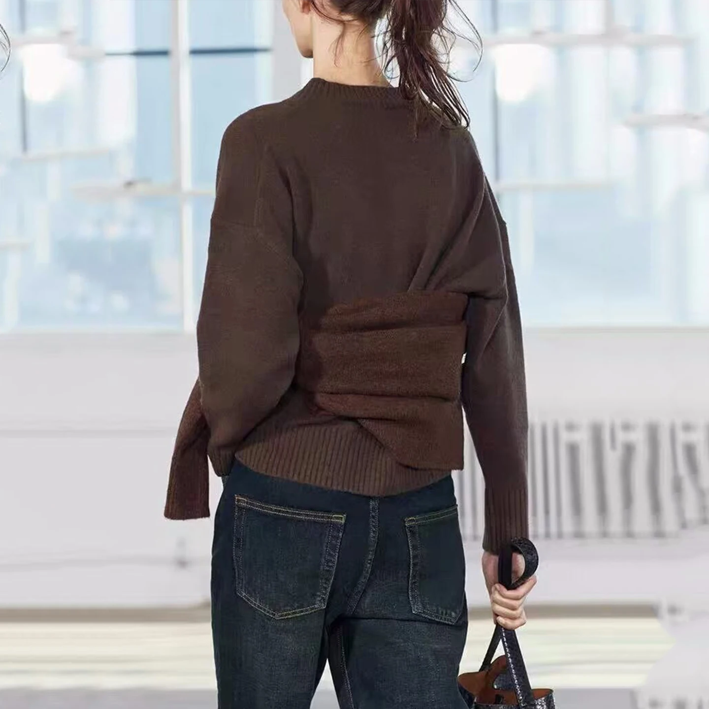 ملابس تريكو مريحة للنساء من Z بإبرة مسطحة وناعمة وقصة كلاسيكية وأكمام طويلة ورقبة دائرية من ألياف البوليستر وصلت حديثًا ...