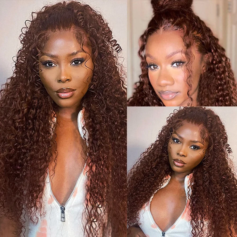 Chocolate Brown Kinky Curly 13x4 Hd Lace Front Wig Human Hair Brown Colored Human Hair Wig Brazilian 13x6 Lace Frontal Curly Wig