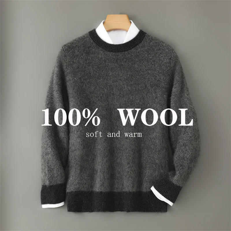 Men's thick Woolen Sweater Round neck color blocked Warm and Fashionable Pullover sweater Autumn/Winter New Business Casual Top