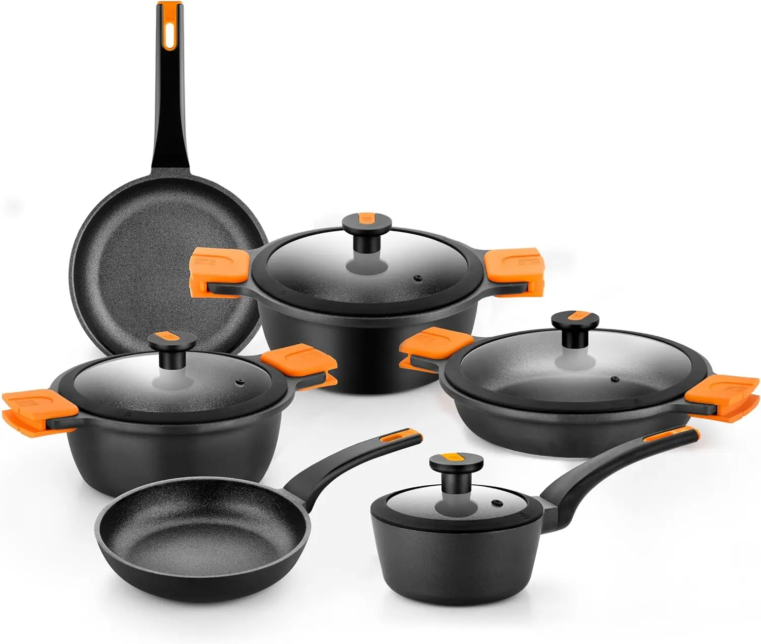 

COOKWARE Efficient Pro Набор посуды из 10 предметов | Набор кухонных принадлежностей из литого алюминия | 2 кастрюли, 1 сковорода соте, 2 сковороды, 1 кастрюля, 4